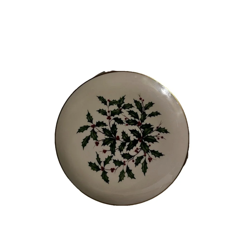 Lennox Holiday plate with Holly Berries And Gold Rim 12-3/4